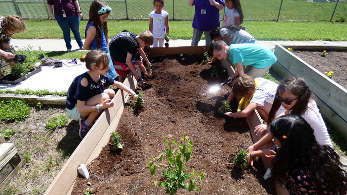 students planting flowers 